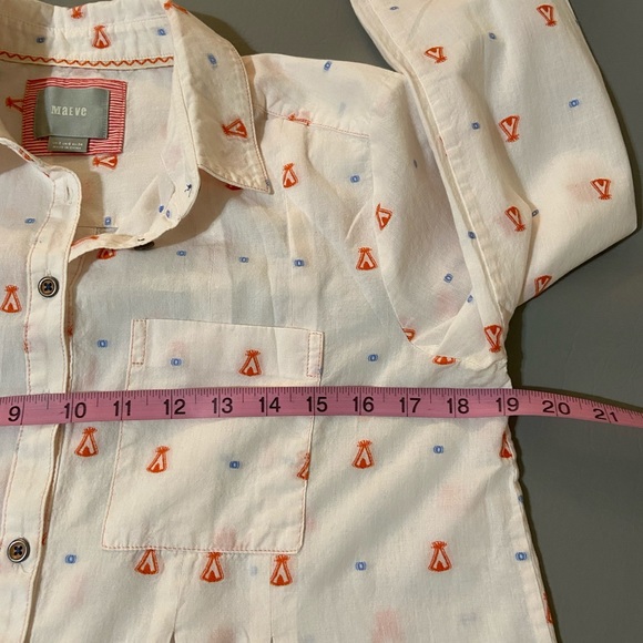 Maeve Anthropologie Blouse Size 2 Miette Teepee Camping Buttons Long Sleeves - Picture 6 of 8